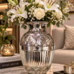 Handcrafted Aluminum Decorative Flower Vase | Textured & Engraved Metal Vase | Elegant Home Decor for Living Room, Bedroom, Office & Entryway | 30.5 cm